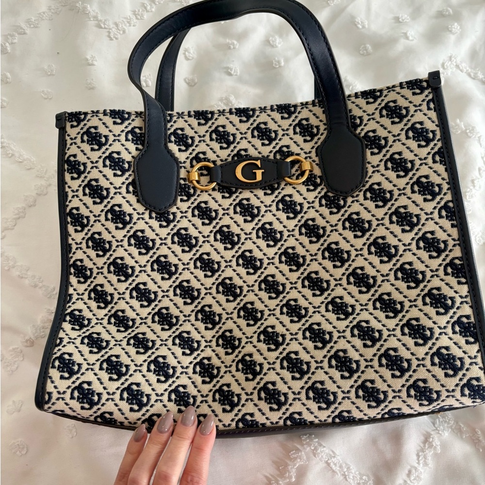 Elegant Navy Blue and Cream Tote Bag